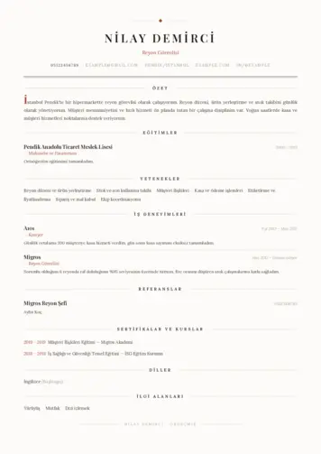Market Sektörü İçin CV Örnekleri cv indir